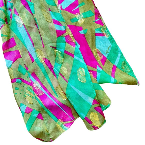 Milly New York Tropical Resort Silk Blouse Size 2 Green Pink Gold - Picture 6 of 6